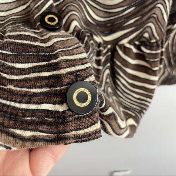Tory Burch | Womens Brown Sweater Zebra Print Merino Wool Ruffle Cardigan Button - Picture 4 of 9